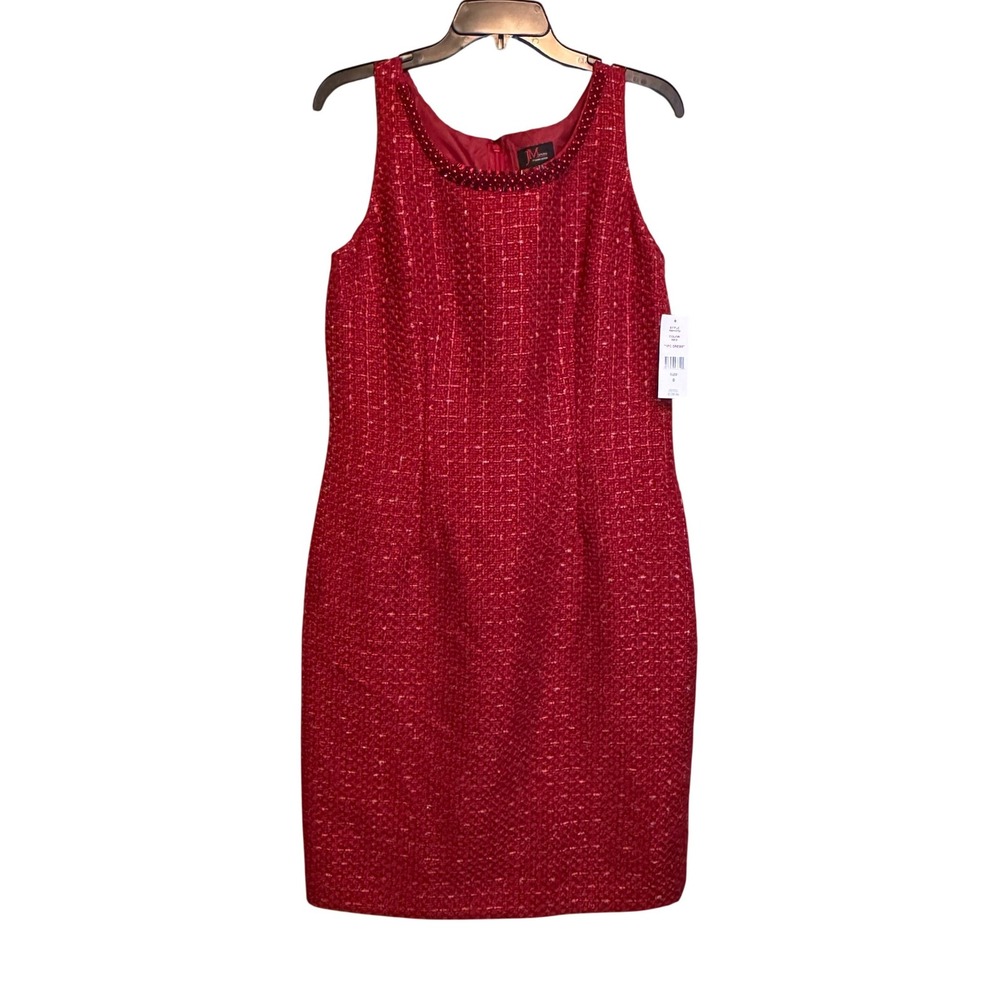 NWT JM Studio by John Meyer Womens Beaded Tweed Party Sheath‎ Dress Red Size 8